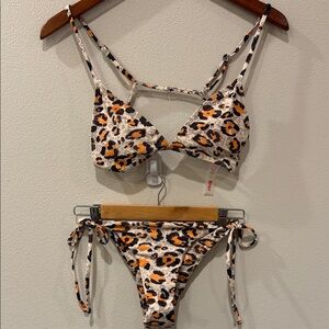 ROMWE Animal Print Bikini Set - Orange and Black